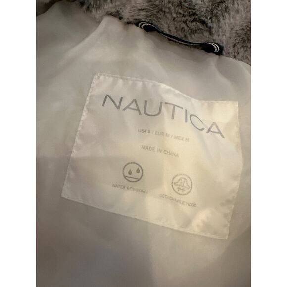 Nautica Puffer Coat Detachable Hood White with Black Water Resistant Wms Small - Picture 7 of 8